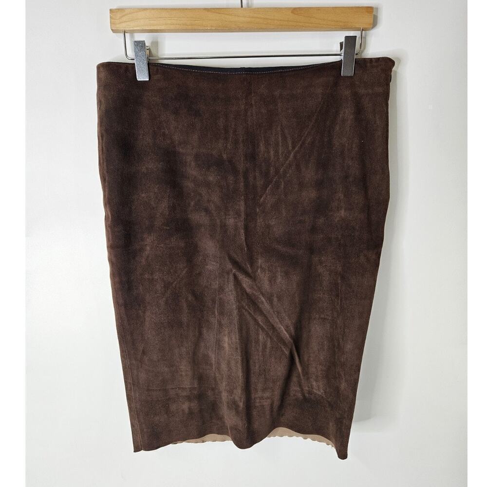 DDC LAB Stretchy Soft Genuine Lambskin Brown Leather Skirt Size 28
